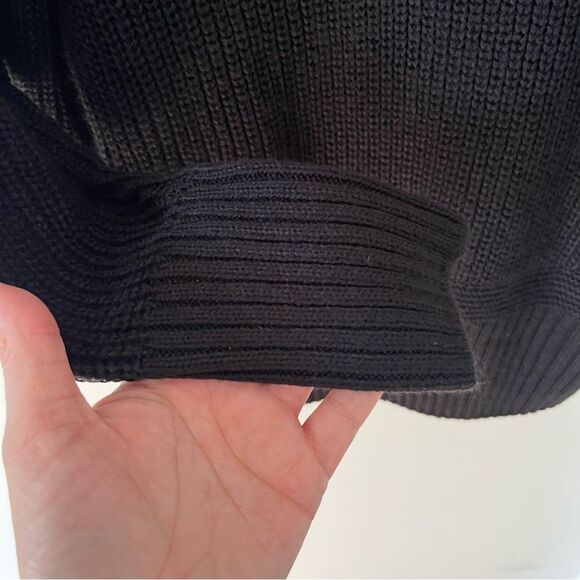 Suzy Shier Black Mock Neck Cable Knit Ribbed Button Long Sleeve Sweater - Picture 4 of 7